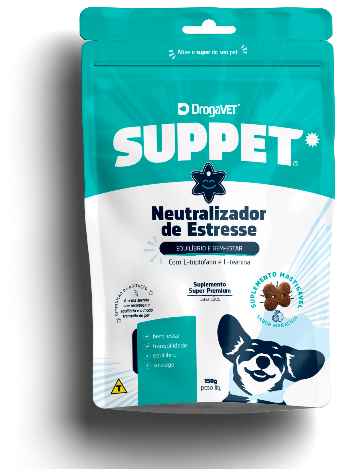 Neutralizador de Estresse Suppet, suplemento mastigável para cães sabor maracujá